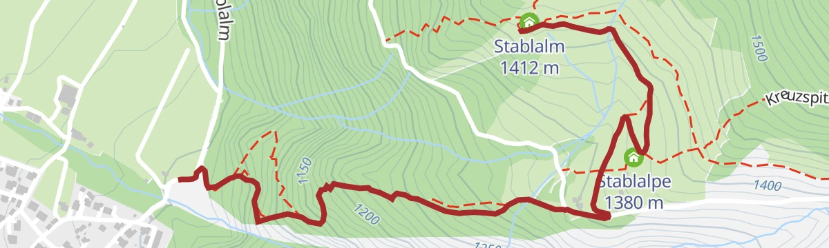 Route map: Elmen - Kurzer Weg (Pfad) zur Stablalm